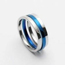 Mens 6mm Blue Silver Colour Titanium Ring Blue Mens Rings Titanium Rings Titanium Jewelry