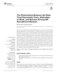 Pdf The Relationship Between The Dark Triad Personality Traits Motivation At Work And Burnout Among Hr Recruitment Workers