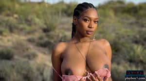 Huge Boobs Ebony MILF Model Nyla Solo Striptease Outdoor For Playboy 