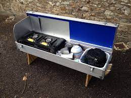 Flight Case Kitchen Lifts Out On Stand To Go In The Awning Camping Chuck Box Outdoor Camping Kitchen Camping Box