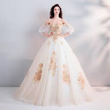 White And Gold Wedding Dress Ball Gown Size Xs S M L Xl 2xl 3xl Silhouette Ball Gown Ne Ball Gown Wedding Dress Gold Wedding Dress Wedding Dresses Lace