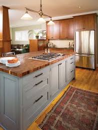 Grey Island With Butcher Block Wood Counter With Cherry Cabinets Cheap Kitchen Decor Diy Kitchen Decor Kitchen Inspirations
