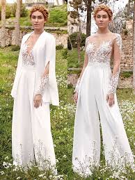 Hosenanzug Mit Spitzenapplikationen Auf Oberteil Und Armeln Weitem Hosenbein Im Marlene Hochzeitsanzuge Fur Frauen Hochzeit Overall Hosenanzug Damen Hochzeit