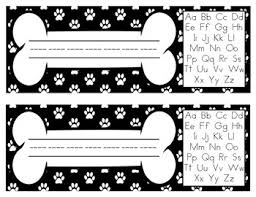 Paw Print And Dog Bone Name Plate Labels With Alphabet Chart