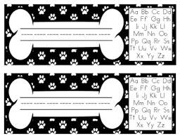 paw print and dog bone name plate labels with alphabet chart