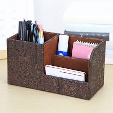 Pen holder desk desktop stationary organizer cosmetic storage box home office. Wooden Leather Desk Organizer Stationery Holder Office Storage Box Pen Holder Household Supplies Cleaning Home Organization