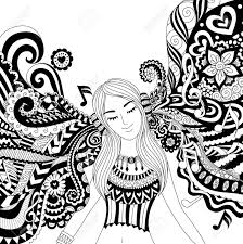 Girl Listening To Music Happily Zendoodle Design For Banner Card T Shirt Adult Coloring Book Pages Royalty Free Cliparts Vectors And Stock Illustration Image 68153960