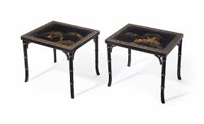 Hillsboro grey wash side table. A Pair Of Black Painted And Chinese Lacquer Side Tables