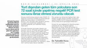 Türkiye'den yurt dışına çıkışlarda pcr testi şartı arayan ülkeler için 110 lira karşılığında test yaptırılabilecek. Turkiye Den Yeni Corona Virusu Karari Negatif Test Zorunlu Oldu Son Dakika Haberleri