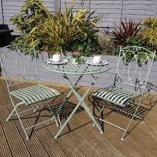 Wrought iron bistro set, seats 2 will arrive in 1 box. Charles Bentley Wrought Iron Bistro Set Sage Green