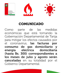 Decreto Departamental De Tarija Libera El Pago De Servicios De Gas Y Energia Electrica Durante Los Meses De Julio Y Agosto