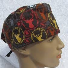 Hunting Wildlife Scrub Hat, Chemo Hair Loss Hat, Chef's Hat With a Cotton  Terry Cloth Sweat Band. Handmade in the United States of America.