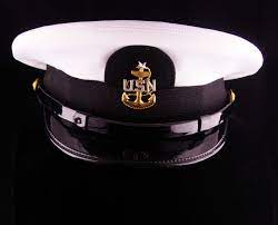 Vintage Usn Hat Us Navy White Mens Senior Chief Cover Hat Etsy Leather Top Hat Navy And White Us Navy Women