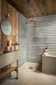 Corrugated Metal And Wood Rustic Look Rustic Bathrooms Rustic Bathroom Designs House Bathroom