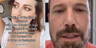 Jennifer lopez and ben affleck's reconciliation sends j.law over the moon. Ben Affleck Tiktok Woman Says Actor Sent Video After Raya Rejection