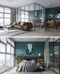 Black Framed Glass Walls Separate The Bedroom In This Kiev Apartment Apartment Interior Apartment Design Modern Apartment