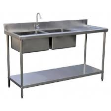 Stainless Steel Double Bowl Sink Table Left Right Centre Kitchentech Commercial Supply Kitchen Commercial Kitchen Design Modern Kitchen Bar New Kitchen