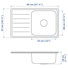 Vattudalen Evier Integre 1 Bac Avec Egouttoir Acier Inoxydable 69x47 Cm Ikea
