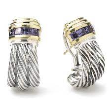 Shop earrings in diamond, pearl & other precious gemstones. David Yurman Retired Iolite Earrings In Silver And Yellow Gold New York Jewelers Chicago