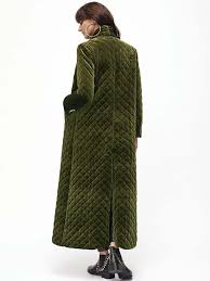 Olive Green Shawl Collar Quilted Velvet Coat Velvet Coat Coat Quilted Velvet Jacket
