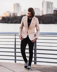 Product features men's streetwear denim black biker jeans slim fit button fastening 5 regular pockets materials 98% cotton and 2% elastane. Beige Blazer With Black Pants Outfits For Men 101 Ideas Outfits Lookastic