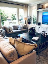 This Room Love How They Pushed Together Two Coffee Tables To Make A Huge Square Giving So Much Us Small Apartment Living Room Modern White Living Room Home
