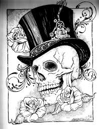 Top Hat Skull And Roses W Some Steampunk Infusion Pen Ink By Wendell Cisco Skulls Drawing Skull Coloring Pages Skull Stencil