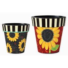 Studio M Sunflower Toss Leave 2 Piece Pot Planter Set Flower Pots Decorated Flower Pots Flower Pot Design