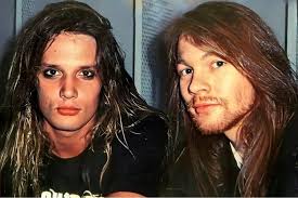 Sebastian Bach and Axl Rose Axl: First thing is like, we meet and he  [=Bach]...... has..... two joints and two beers and hands me one of  each..... and then we started singing "