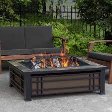 Real Flame Hamilton 43 Inch Rectangle Wood Burning Fire Pit Black 946 Nst Bbqguys Wood Fire Pit Wood Burning Fire Pit Gas Fire Pit Table