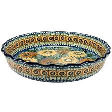 Blue rose polish pottery aztec flower large serving bowl. Polish Art Center Unikat Polish Pottery Stoneware Pie Dish U585 11