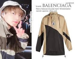 Free delivery and returns on ebay plus items for plus members. Beyond The Style Alex On Twitter Bts ë°©íƒ„ì†Œë…„ë‹¨ 181022 Jungkook Jungkook ì •êµ­ Balenciaga Men S Natural Double Hem Windbreaker Jacket