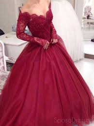 Off Shoulder Dark Red Long Sleeve Lace A Line Long Evening Prom Dresses 17470 In 2020 Long Sleeve Ball Gowns Burgundy Prom Dress Prom Dresses Lace