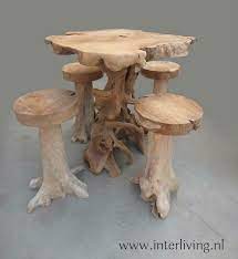 hoge boomwortel tafel met stoelen krukken van teakhout uit indonesie oosterse meubels meubels tafel met stoelen