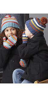 Striped Basic Hat Mittens 4 Needles Hat Pattern By Patons Knit Beanie Pattern Baby Hats Knitting Kids Winter Hats