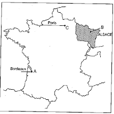 Three Items A B And C Are Shown In The Given Outline Map Of France Identify These Items With The Help Of Following Information And Write Their Correct Names On The Lines