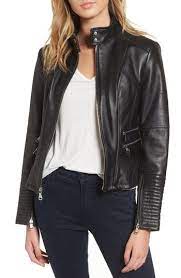 Vince Camuto Double Zip Leather Moto Jacket Nordstrom Leather Moto Jacket Leather Jackets Women Leather Jacket Black
