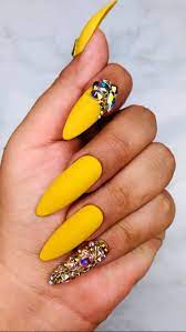 Mustard Yellow Nails Swarovski Nails Gold Nails Chain Etsy Yellow Nails Gold Nails Long Acrylic Nail Designs