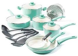 Amazon Com Greenlife Soft Grip 16pc Ceramic Non Stick Cookware Set Turquoise Cc001007 001 Kitc Ceramic Cookware Set Ceramic Nonstick Cookware Cookware Set