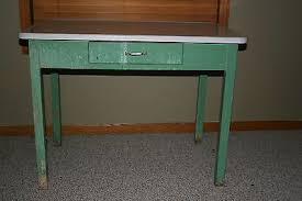 Vintage Porcelain Enamel Table Top With Wood Legs And Drawer Green Vintage Kitchen Table Wood Legs Country Kitchen Tables