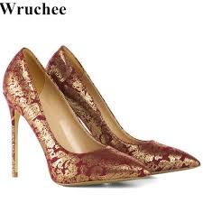 Slingbacks ankle strap mules court black open toe platform stiletto chunky ultra high heel. Wruchee Summer Shoes Woman Gold Floral Pattern Printing Thin Heels High Heels Party Shoes Big Size 42 Wedding Shoes Wedding Shoes Party Shoesshoes Big Size Aliexpress