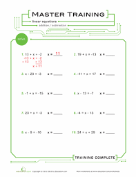 Never runs out of questions. Linear Equations Addition Subtraction Worksheet Education Com Equations Linear Equations Introductory Algebra