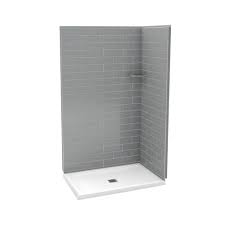 Maax Utile Metro 32 In X 48 In X 83 5 In Corner Shower Stall In Ash Grey With Right Drain Base In White 106136 000 001 100 Corner Shower Kits Corner Shower Stalls Shower Wall Kits