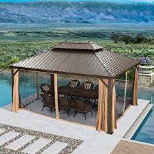 Amazon Com Purple Leaf 10 X 12 Outdoor Galvanized Steel Hardtop Double Top Permanent Gazebo Canopy Curtains In 2021 Gazebo Outdoor Decor Backyard Permanent Gazebo