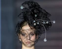 Black Birdcage With Globes, Veiling, Statement Headpiece, Dark Bridal Veil,  Fashion Headpiece in Black