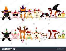 Cute Farm Animal Babies Border Set With Halloween Costumes And With Christmas Costumes Baby Animals Farm Animals Animal Clipart