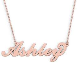 Name plate of up to 10 letters; Amazon Com 14k Rose Gold Personalized Name Necklace With A 16 Chain In Flourish Font By Jewlr Clothing Shoes Jewelry
