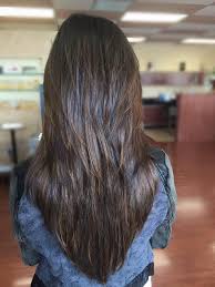 The barber cuts the hair at 45° angles at different lengths to provide a varied texture. Salon Q V Shape Haircut With Short Layers Hairstyle Layers Longhair Hairdown Hairstylist Asiangirl Haircolor Brownhair Ochairsalon Balayage Vshape Facebook