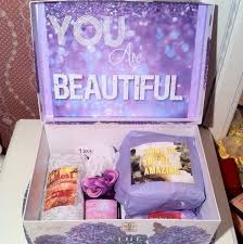 A College Care Package In Purple College Care Package Diy Birthday Gifts Purple Gift