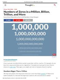 The number of zeros of in a billion is subject to what part of the world you come from and your age to a certain extent, because it influences the system that was used at the time. How Many Zeros Are In A Million Billion And Trillion Mathematical Notation Lexicology